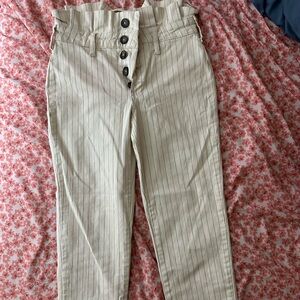 Free People Cream Striped Straight Leg Jeans